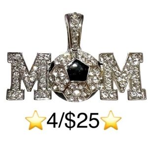Crystal Soccer Mom Magnetic Clip On Brooch